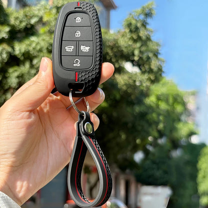 Key Fob Cover for Hyundai 2, 3, 4 and 5-Button Keys, Silicone Case with Red Line Design for Tucson (NX4), Sonata, Nexo and Azera