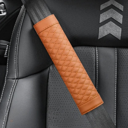 Embroidered Leather Seat Belt Shoulder Cover for Adults, Wear-Resistant with Anti-Slip Pads, Beige, Brown, Black or Gray