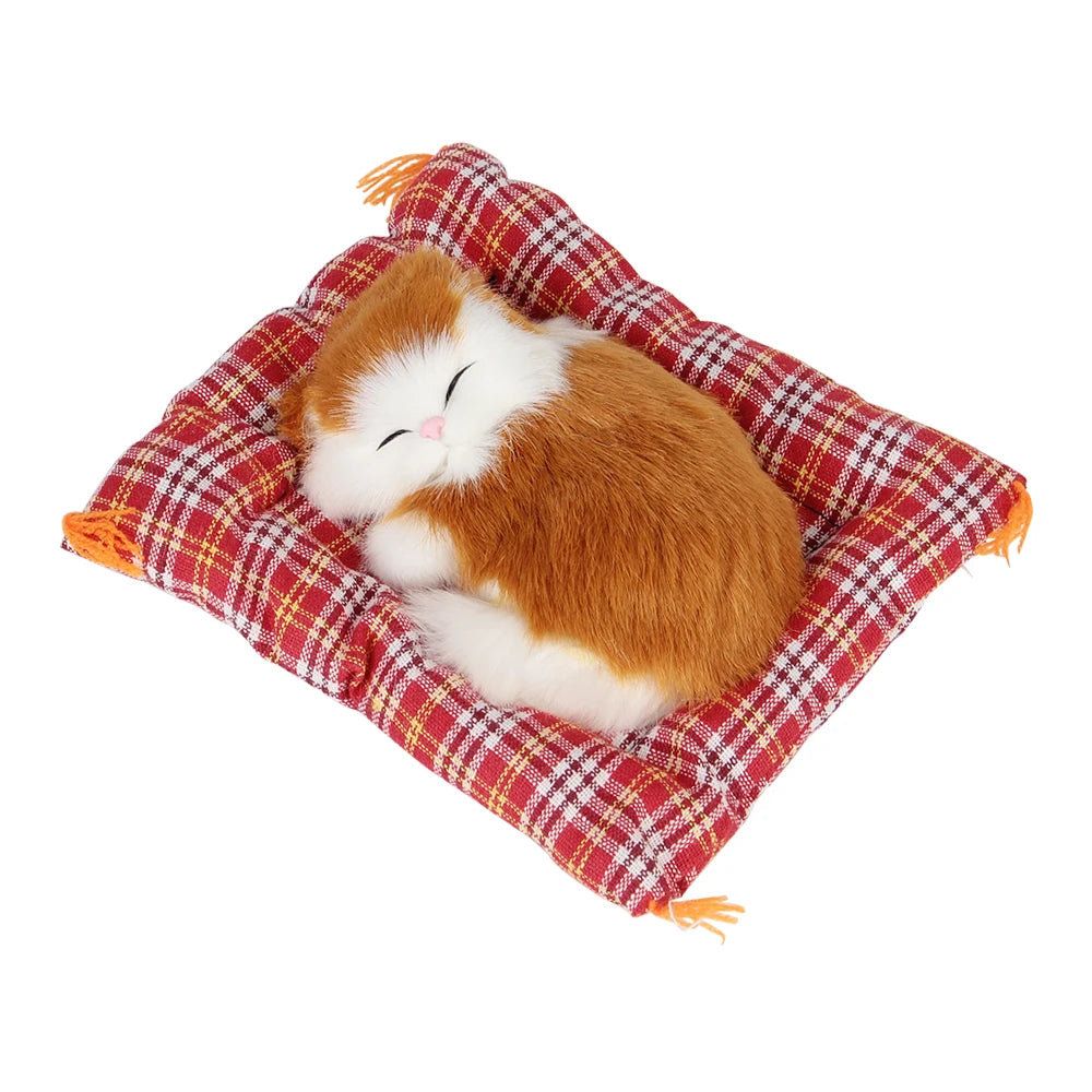 Plush Sleeping Kitten Dashboard Ornament, Lifelike Cat Doll for the Car, Desk or Shelf, 4 Colors