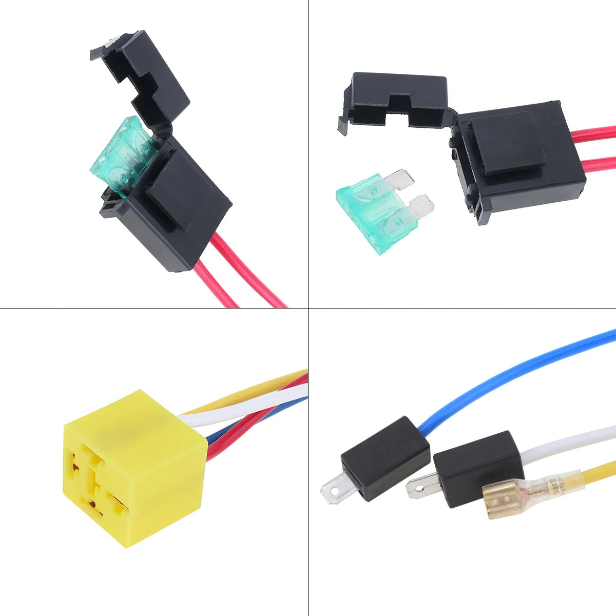 Relay, fuse holder and wire connectors