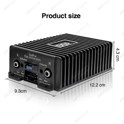 DSP car amplifier with dimension markings