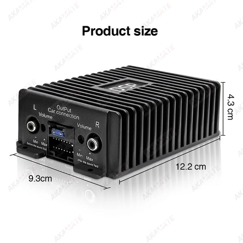 DSP car amplifier with dimension markings