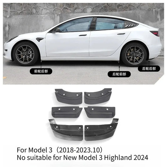 Hidden-Style TPE Mud Flaps for Tesla Model 3, Model 3 Highland, Model Y and Model Y Juniper 2025, 6-Piece or 4-Piece Set