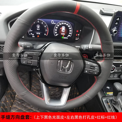 Steering Wheel Cover for Honda Civic 2022-2023 (11th Gen), Hand-Stitched Non-Slip Leather, 11 Styles Including Red Braid Stitch