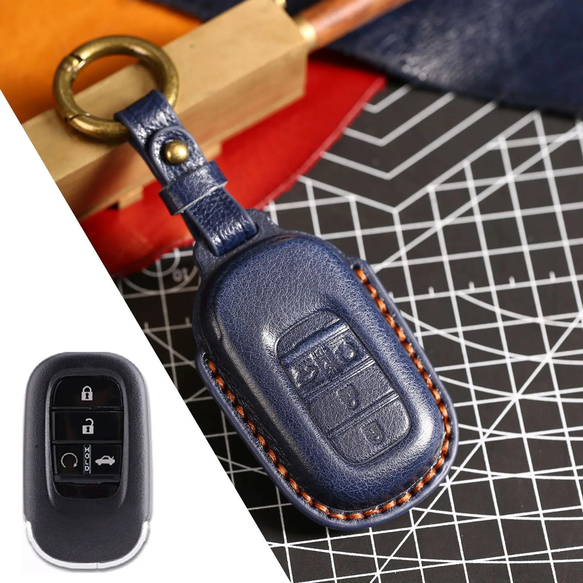 Key Fob Cover for Honda Civic 11th Gen Smart Keys, Stitched Leather Key Case with Buckle, 3 or 4-Button, 4 Colors
