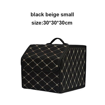 Black trunk organizer with beige stitching, small
