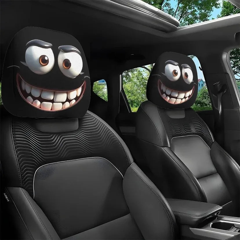 Halloween Funny Face Car Headrest Covers, Set of 2 Double-Sided Printed Polyester Covers, Easy to Wash, 17 Styles