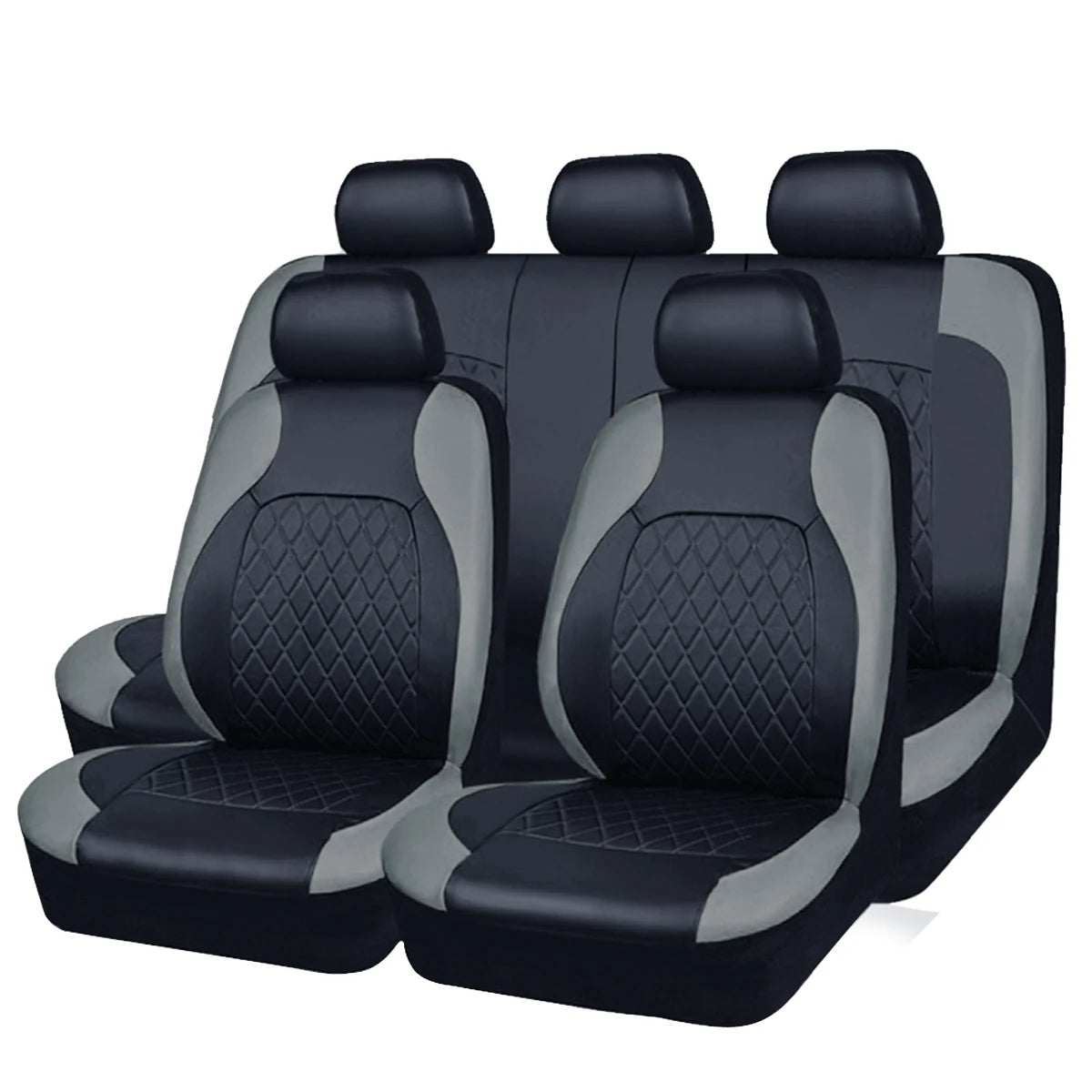 Quilted PU Leather Car Seat Covers, Front Pair or Full 5 Seat Set, Universal Fit for Cars, SUVs and Pickup Trucks, 4 Colors