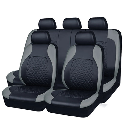 Quilted PU Leather Car Seat Covers, Front Pair or Full 5 Seat Set, Universal Fit for Cars, SUVs and Pickup Trucks, 4 Colors