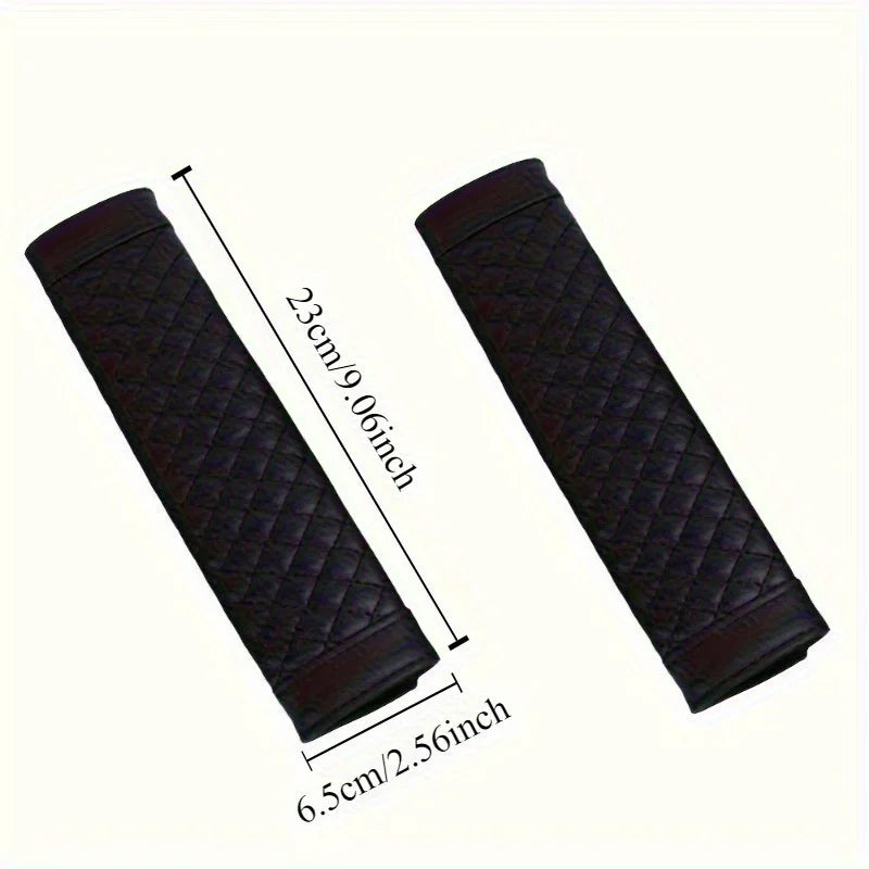 Embroidered Leather Seat Belt Shoulder Cover for Adults, Wear-Resistant with Anti-Slip Pads, Beige, Brown, Black or Gray