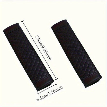 Embroidered Leather Seat Belt Shoulder Cover for Adults, Wear-Resistant with Anti-Slip Pads, Beige, Brown, Black or Gray