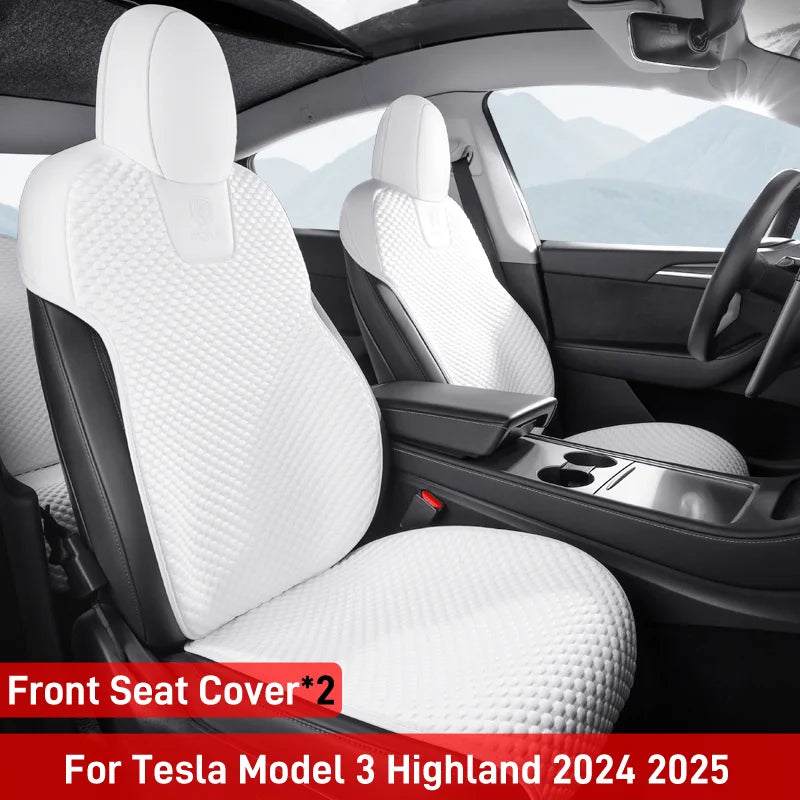 Ice Silk Seat Cushions for Tesla Model Y Juniper 2025-2026 and Model 3 Highland 2024-2025, Breathable Seat Pads, Black or White