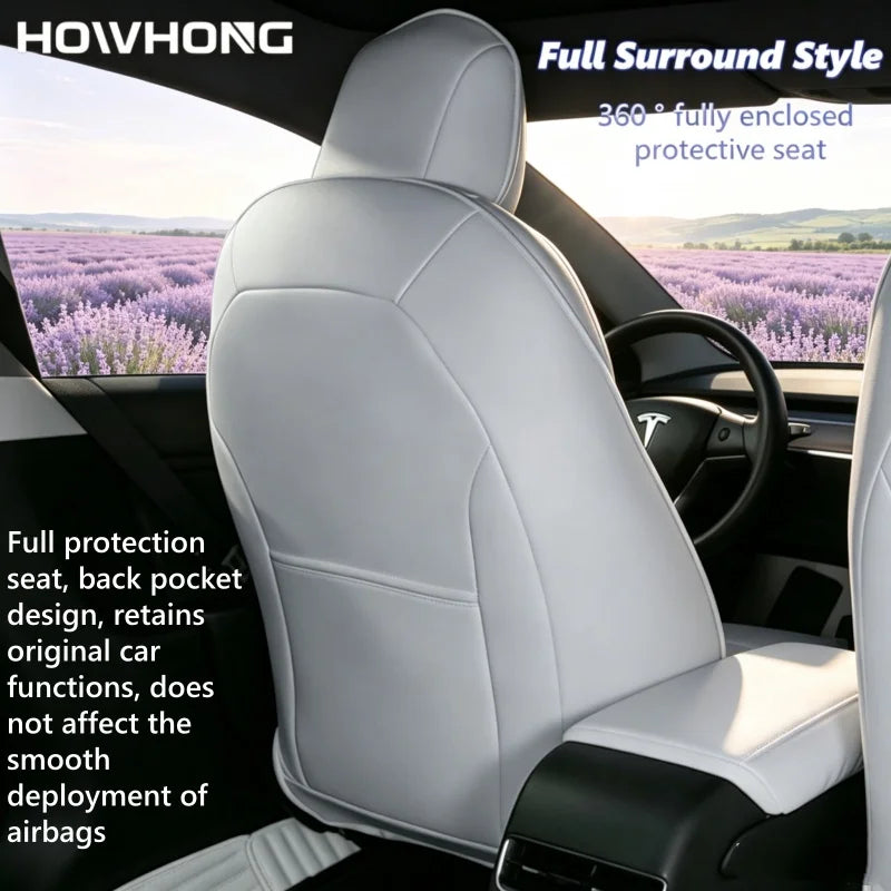 Full-Wrap Seat Covers for Tesla Model Y Juniper and Model 3 Highland 2024-2026, Front or Rear Half Set with Armrest Cover