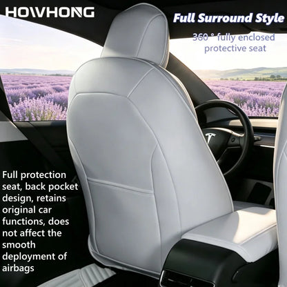 Full-Wrap Seat Covers for Tesla Model Y Juniper and Model 3 Highland 2024-2026, Front or Rear Half Set with Armrest Cover