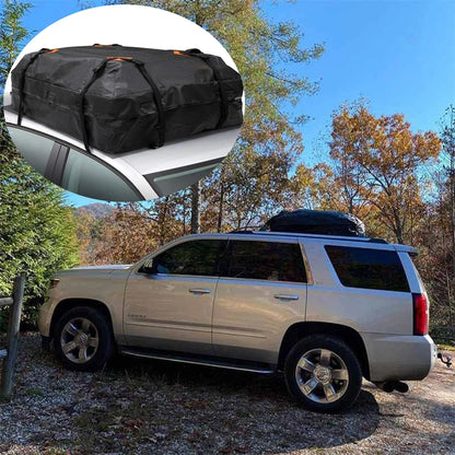 Waterproof Rooftop Cargo Bag, 425L Soft Roof Carrier for Cars and SUVs, 8 Buckle Straps, Foldable, Black