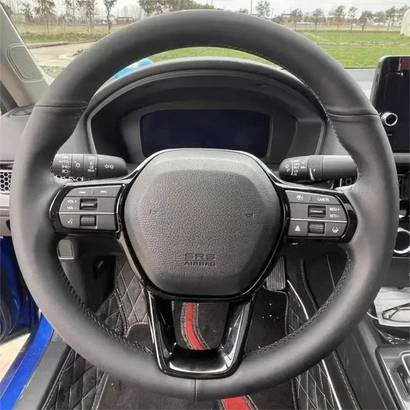 Steering Wheel Cover for Honda Civic 2022 (11th Gen), Hand-Sewn Leather Wrap with Sewing Kit, 11 Stitching Colors