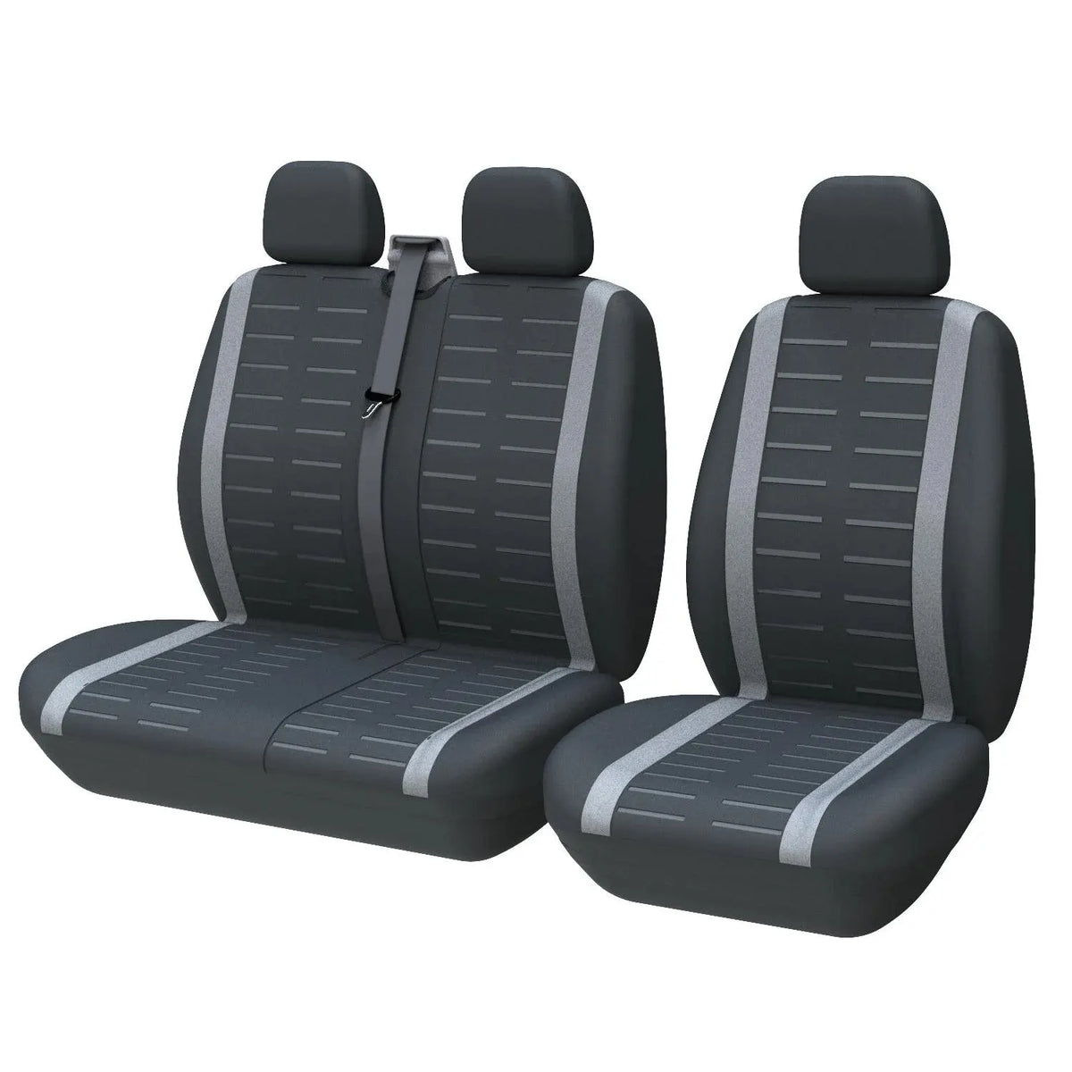 Van and Truck Seat Covers, 2+1 Front Row Set for Driver Seat and Double Passenger Bench, Polyester with 3D Stripes, 4 Colors