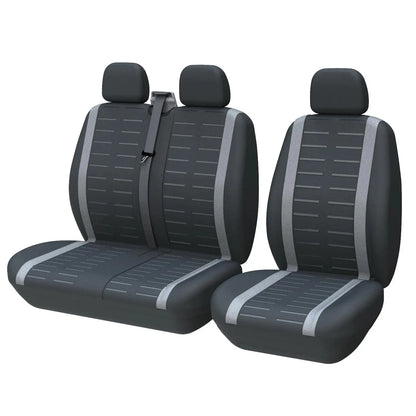Van and Truck Seat Covers, 2+1 Front Row Set for Driver Seat and Double Passenger Bench, Polyester with 3D Stripes, 4 Colors