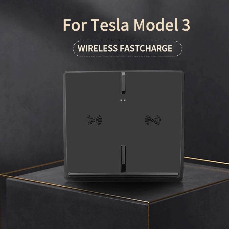 Dual Wireless Charging Pad for Tesla Model 3, Charges Two Phones at Once, 10W Qi Charger with USB Ports and Ambient Light