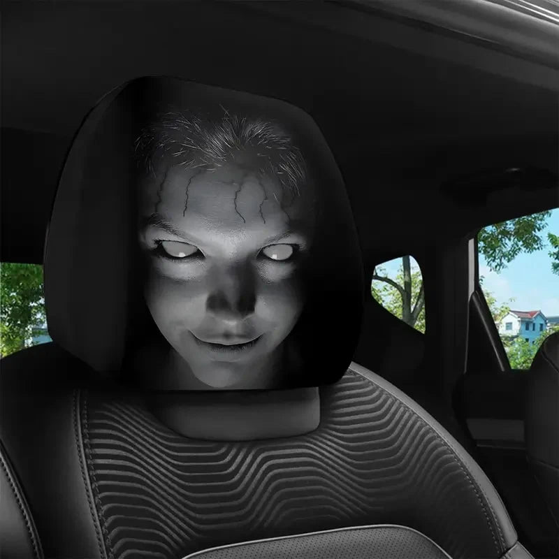 Halloween Horror Face Car Headrest Covers, Set of 2 Universal Elastic Printed Seat Headrest Sleeves for Dust Protection