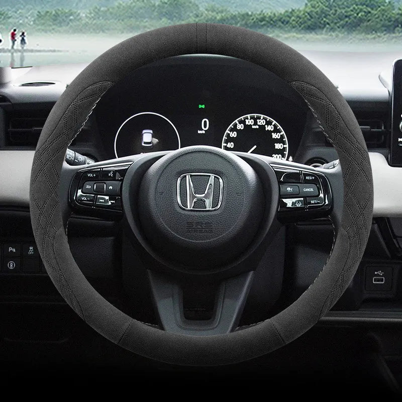 Steering Wheel Cover for Honda Civic, CR-V, Accord, Pilot and Passport, Two-Tone Suede, 15 in (37-38 cm), O or D Shape, 9 Colors