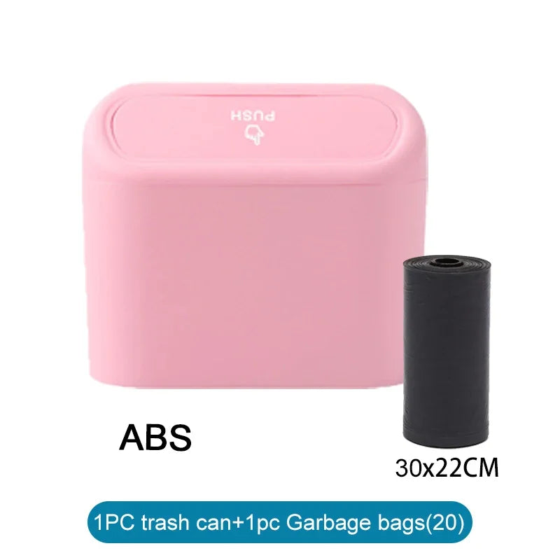Mini Car Trash Can with Lid and Garbage Bags, Leak-Proof Small Bin for Door Pockets, Consoles and Desks, 4 Colors