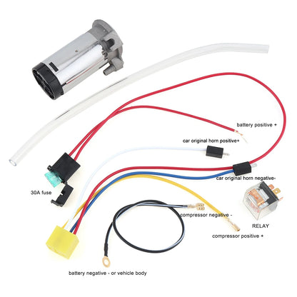 Air compressor with air hose, wires and relay