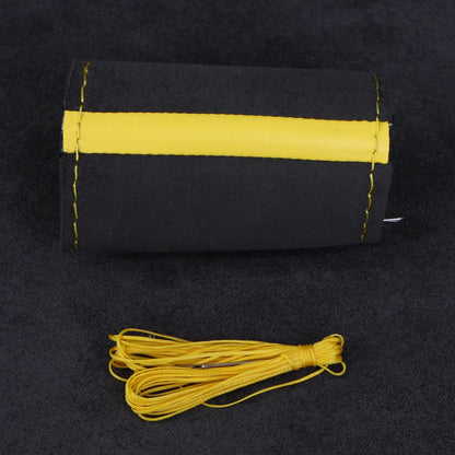 Faux suede cover with yellow stripe and yellow thread