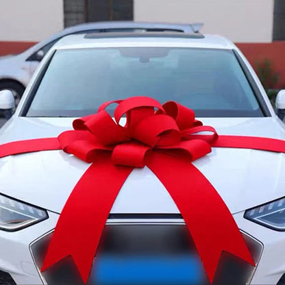 Giant Red Car Bow for New Car Gifts, Showroom Delivery and Holiday Surprises, Reusable Hood Bow with Ribbon Tails