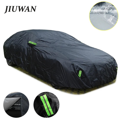 Black Full Car Cover with Door Zipper, Breathable 190T Polyester Outdoor Cover for Sun, Rain, Snow and Dust, Sedans and SUVs, 8 Sizes