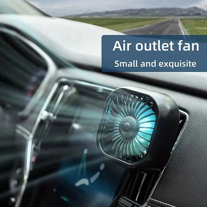 Mini Air Vent Car Fan with Colorful LED Lights, 3 Speed USB Cooling Fan with Soft Rubber Vent Clip, Black or White