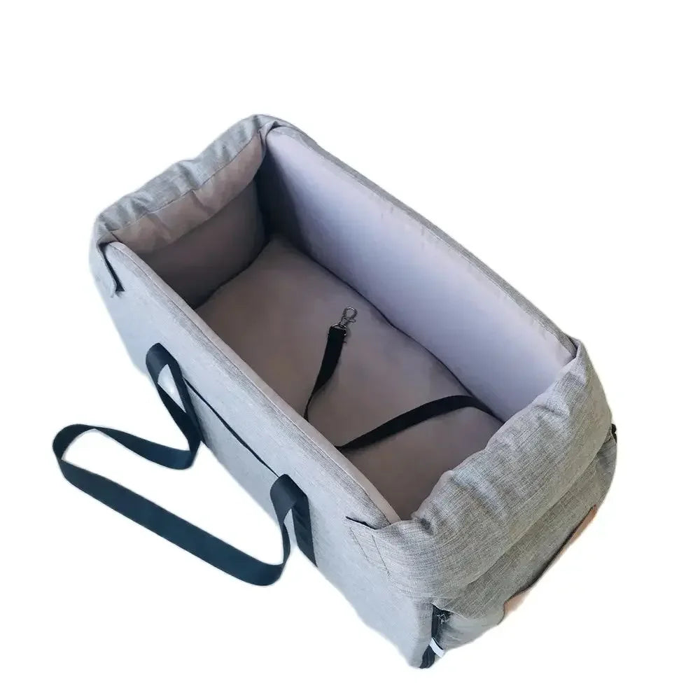 Center Console Pet Booster Seat for Small Dogs and Cats, Portable Carrier Bag with Waterproof Oxford Cloth, Small or Large, Gray or Khaki