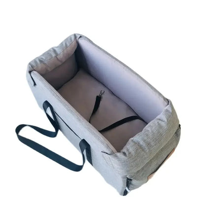 Center Console Pet Booster Seat for Small Dogs and Cats, Portable Carrier Bag with Waterproof Oxford Cloth, Small or Large, Gray or Khaki
