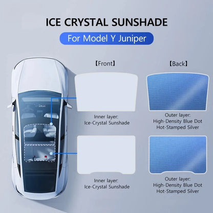 Glass Roof Sunshade for Tesla Model Y Juniper 2025-2026 and Model 3 Highland 2024-2026, Ice-Crystal Fabric with Reflective Silver Layer