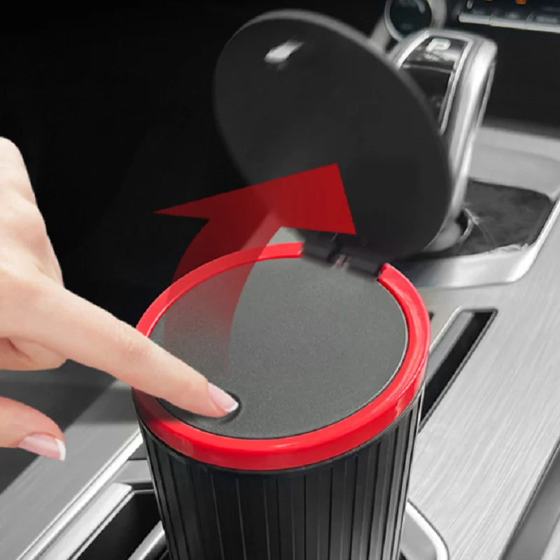Mini Car Trash Can with Press Lid, Compact Round Plastic Garbage Bin for Car Interiors
