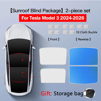 Glass Roof Sunshade for Tesla Model Y 2020-2024 and Juniper, Model 3 2017-2023 and Highland, Clip-On Shades in Black, White or Blue