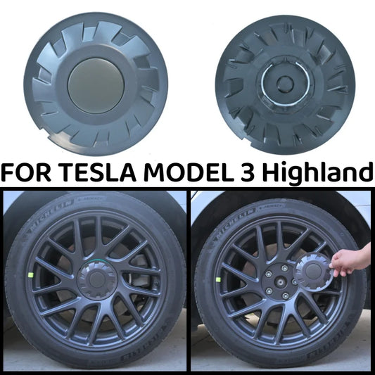 Wheel Covers for Tesla Model 3 Highland 2024, Set of 4 Full Rim Covers for 18-Inch Wheels, Gun Gray ABS with Snap-In Clips