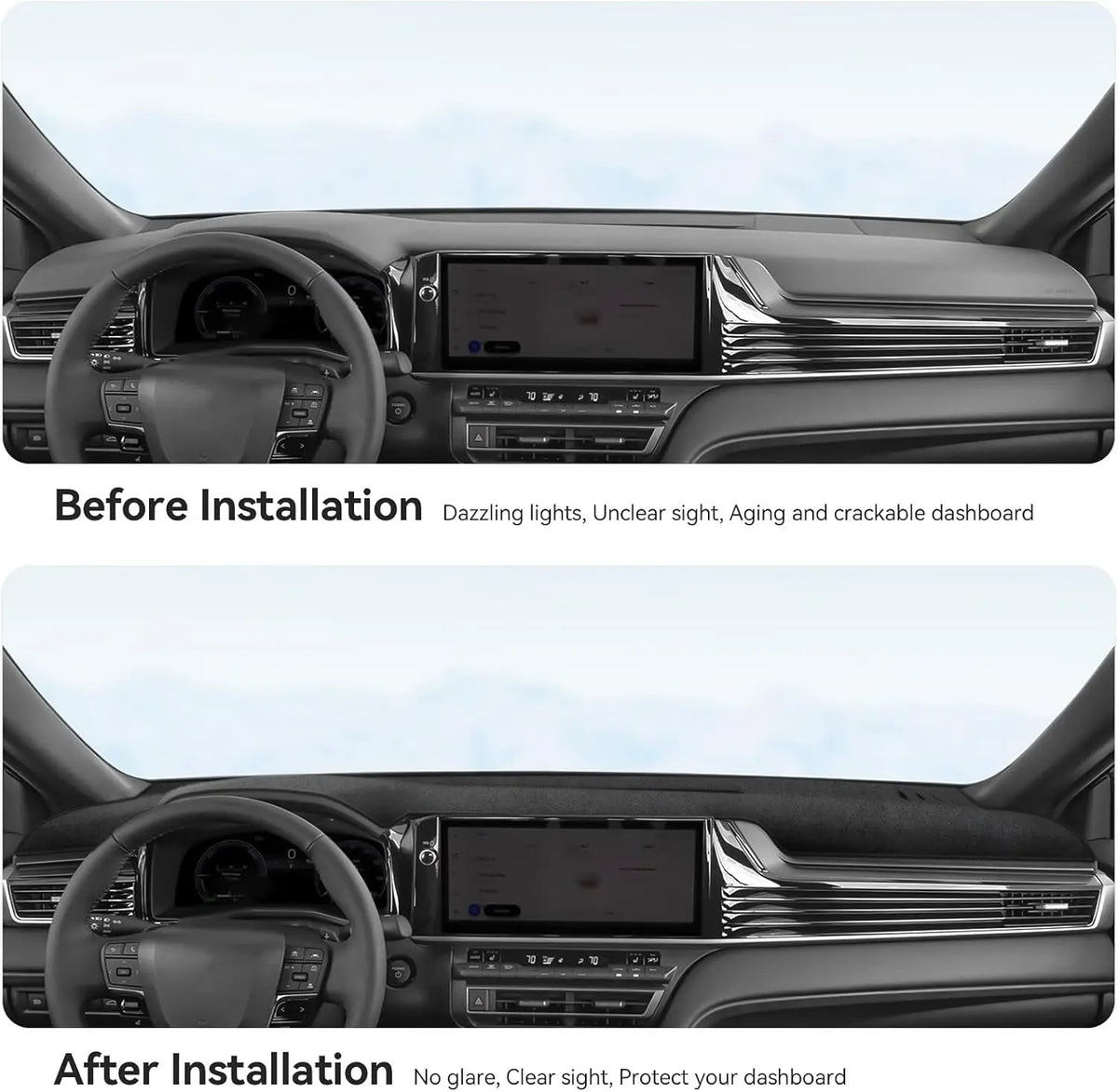 Black Polyester Dashboard Cover for Toyota Camry 2025-2026, Non-Slip Dash Mat with Pre-Cut Vent and Sensor Openings