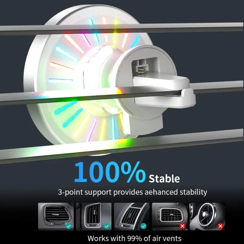 RGB Magnetic Wireless Car Charger, Air Vent Phone Mount with 360 Degree Ball Joint, for iPhone 12 and Newer, Black or White