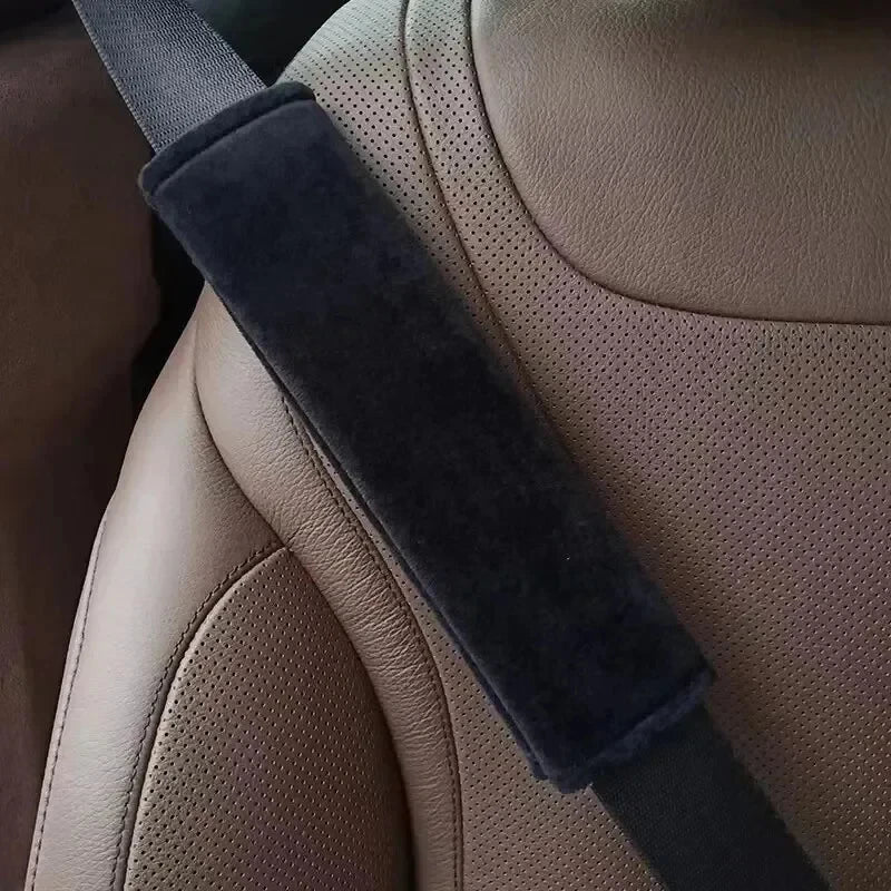 Seat Belt Cover for Adults, Soft Shoulder Pad in Black Short Plush or All-Season Style, Hidden Hook-and-Loop Closure, Universal Fit