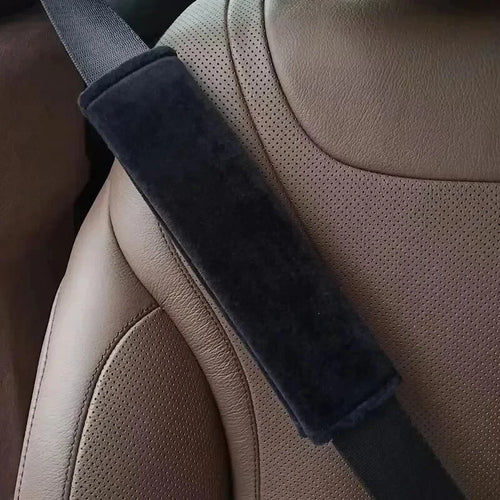 Seat Belt Cover for Adults, Soft Shoulder Pad in Black Short Plush or All-Season Style, Hidden Hook-and-Loop Closure, Universal Fit