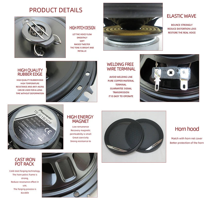 6 Inch 640W(2*320W) 3Way Universal Car Coaxial Auto Music Stereo Full Range Frequency Hifi Speakers Non-destructive Installation