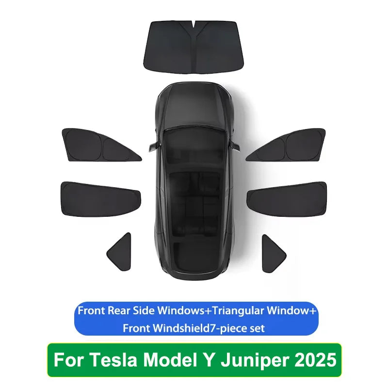 Sun Shades for Tesla Model Y Juniper 2025-2026, Windshield, Side Window and Sunroof Shades or 6, 7 and 8-Piece Privacy Sets