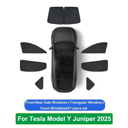 Sun Shades for Tesla Model Y Juniper 2025-2026, Windshield, Side Window and Sunroof Shades or 6, 7 and 8-Piece Privacy Sets
