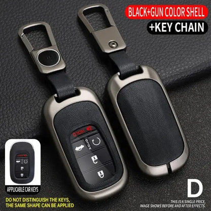 Key Fob Cover for Honda Civic 11th Gen Keyless Fobs, Alloy and Leather Case for 3, 4 and 5-Button Keys, 4 Colors