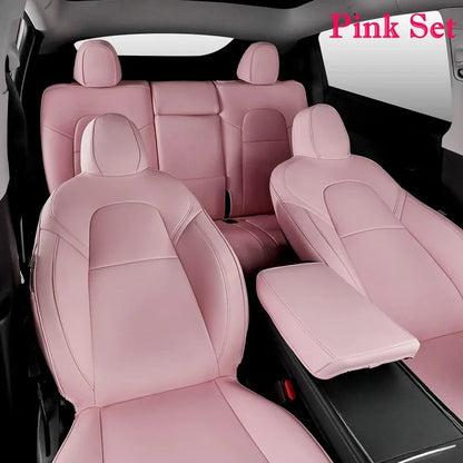 PU Leather Seat Covers for Tesla Model Y 2020-2024, 5-Seat Full Set with Headrest Covers and Front Seat Pockets
