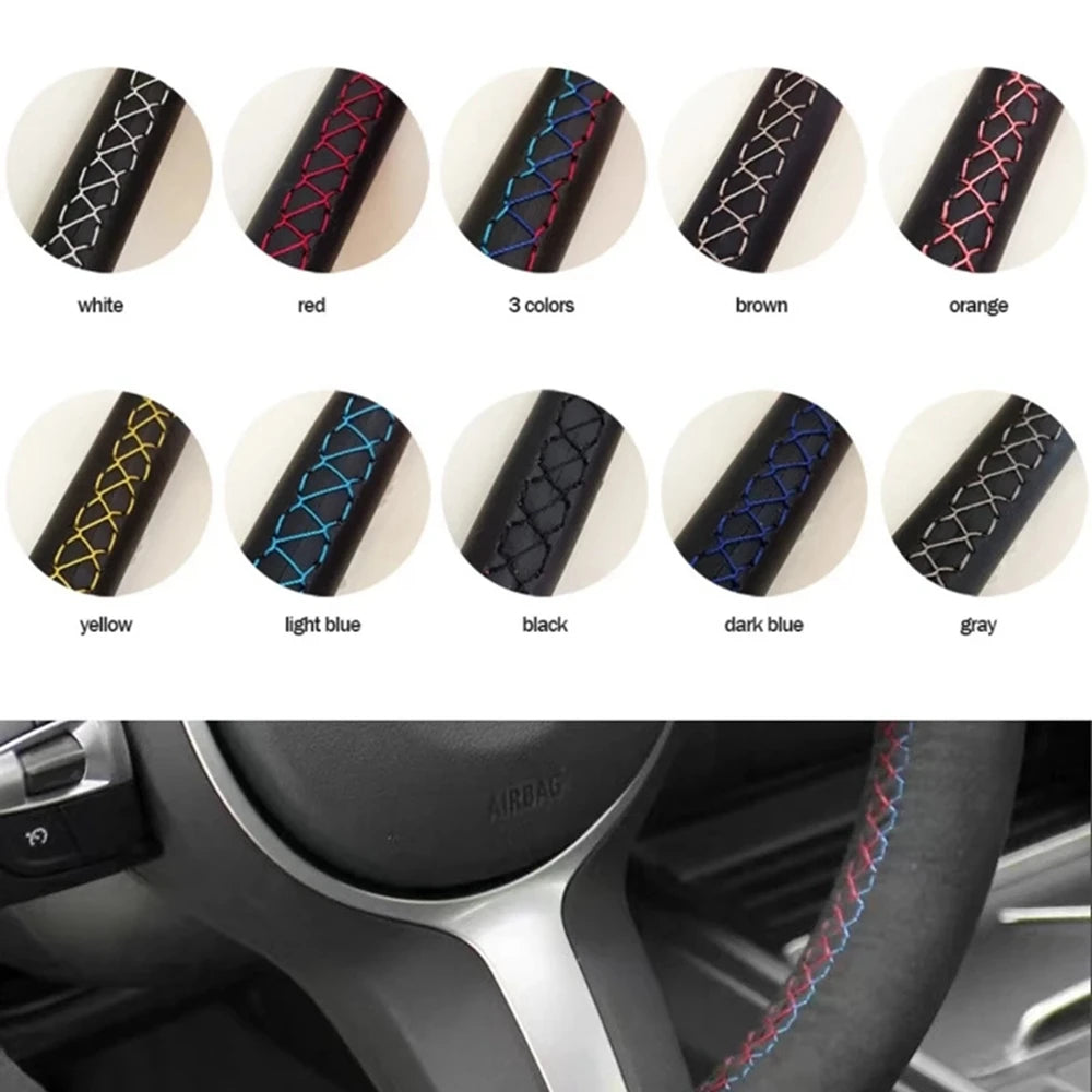 Steering Wheel Cover for Honda CR-V 2023 and Civic 2022-2023, Hand-Sewn Perforated Suede, Non-Slip Grip Sides, 7 Stitching Colors
