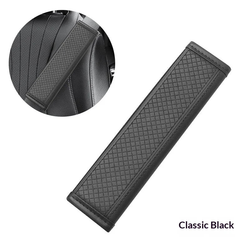 Soft-Touch PU Leather Seat Belt Shoulder Cover for Adults, Perforated Snap-On Pad for Neck Comfort, 1 Piece, 4 Styles