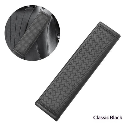 Soft-Touch PU Leather Seat Belt Shoulder Cover for Adults, Perforated Snap-On Pad for Neck Comfort, 1 Piece, 4 Styles