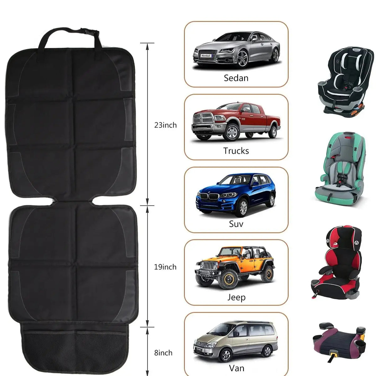 Child Car Seat Protector Mat for Tesla Model 3 and Model Y 2019-2026, Non-Slip Oxford and Faux Leather Back Seat Pad, 0.5 in (12 mm) Thick